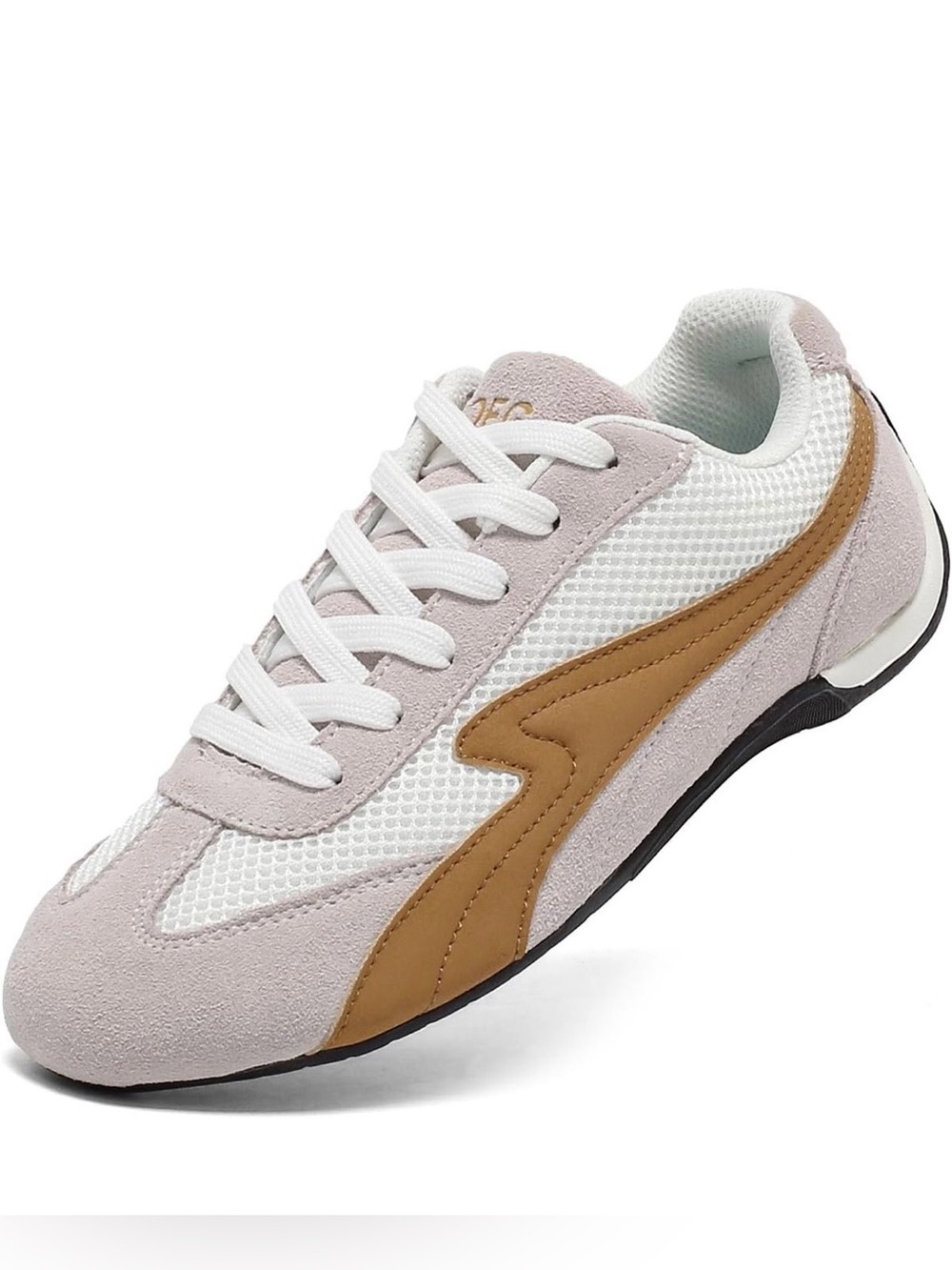 OFG Women’s Casual Mesh and Suede Sneaker in White and Tan - US Size 6